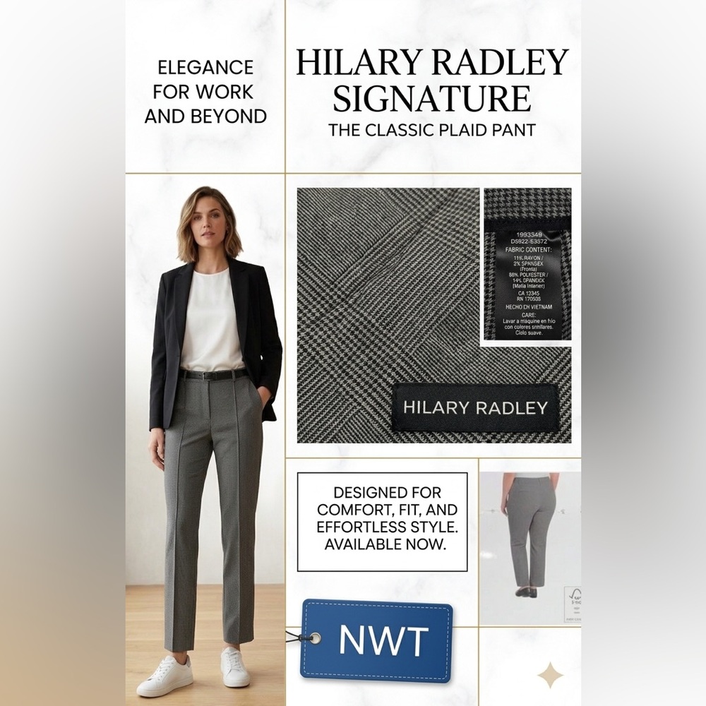 NWT Hilary Radley Classic Plaid Pull-On Pants